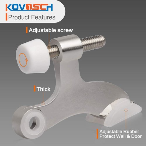 Brushed Satin Nickel Hinge Pin Door Stopper - 6 Pack Adjustable Heavy Duty with White Rubber Tips
