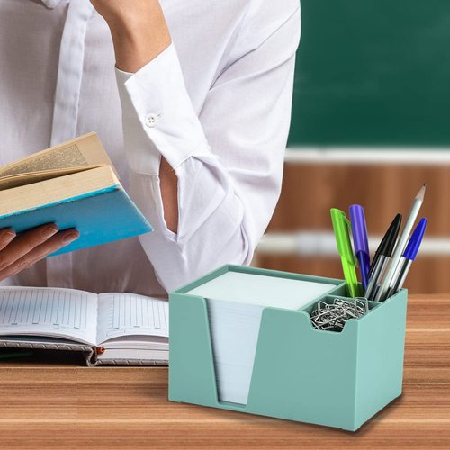 Acrimet Desktop Organizer Pencil, Pen, Paper, Clip, Caddy Holder (Plastic) (White Paper Included) (Solid Green Color)