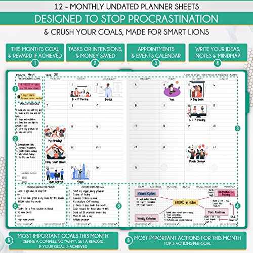 Life Planner - Undated Daily, Weekly & Monthly Planner with Budget Section | A 12 Month Journey to Increase Productivity & Happiness | Life Organizer & Gratitude Journal - Horizontal Format