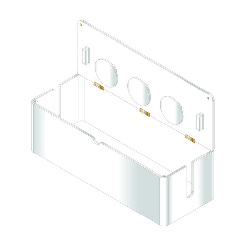 russell+hazel Desk Organizer Large Acrylic Cable Management Box, Transparent with White Backing, Hinged Lid, Integrated Notches & Hooks, 15.5" x 6" x 6" Cord Organizer for Home (102755)