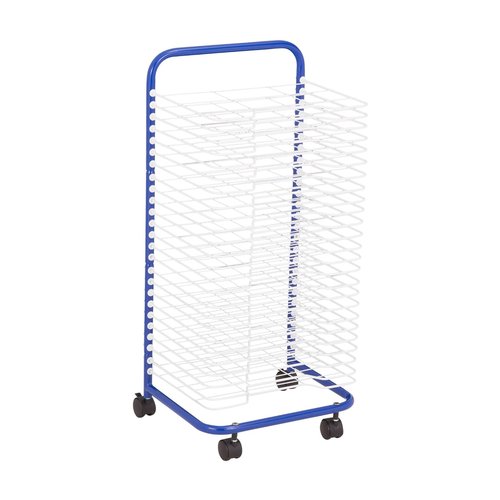 Sprogs 25-Shelf Mobile Art Drying Rack for Classrooms and Art Studios, Heavy-Duty Steel Rolling Art Rack Cart with 25 Shelves, Blue/White