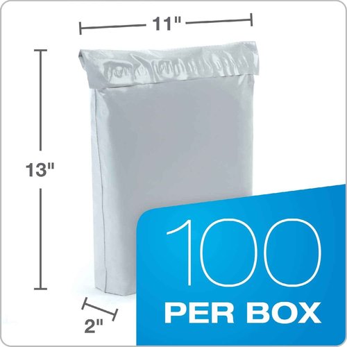 Quality Park 11 x 13 Poly Shipping Mailers, 2" Expansion, Redi-Strip, Self Sealing, Water-Resistant, Tamper Evident, Recycled White, 100 per Box (QUA46390)