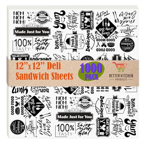 Better Kitchen Products 1,000 Count Deli Dry Wax Paper Sheets, 12 x 12 inch, Greaseproof Newsprint Deli Wrap for Foodservice, Food Basket Liners, Disposable Grease Proof Liners for Food Concession