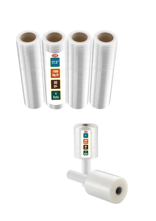 4 Pack 17.5" Clear Stretch Wrap and 2 Pack Mini Hand Stretch Wrap