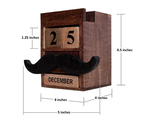 storeindya Pen Pencil Stand Holder - Spectacle Eyeglass Holder Stand Multi Organizer Calendar Wooden Display Stand Mustache Handcrafted Design