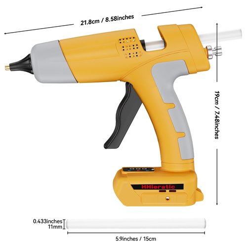 HHieratic Cordless Hot Glue Gun and Sticks Set for DeWalt 20V Battery(Tool Only),Power Heavy Duty Hot Glue Gun with Temperature Display & Glue Volume Control,Craft Glue Guns for Arts & Crafts