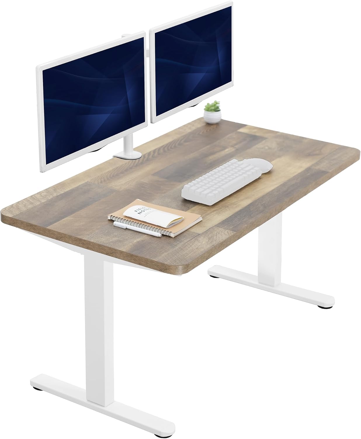 VIVO Electric Standing Desk - Memory Height Adjustment, 43 x 24 in, Reclaimed Wood Top, White Frame