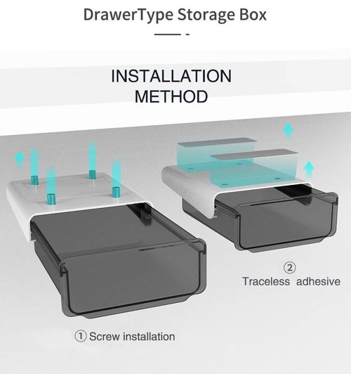 Self-adhesive Under Desk Drawer, 2 Packs Table Hidden Organizer Slide Out Large Storage Desktop Pencil Tray for Office Home School Kitchen (White), Matte White
