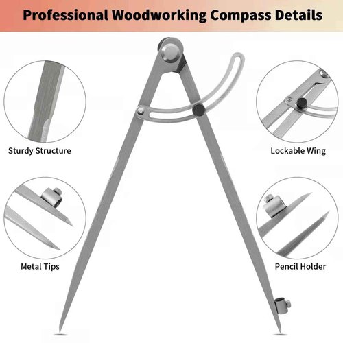 40 inch Compass for Geometry, Compass for Woodworking, Precision Woodworking Compass with Wing Divider and Pencil Holder, Large Compass for Geometry, Woodworking Compass, Drafting, Drawing Compass