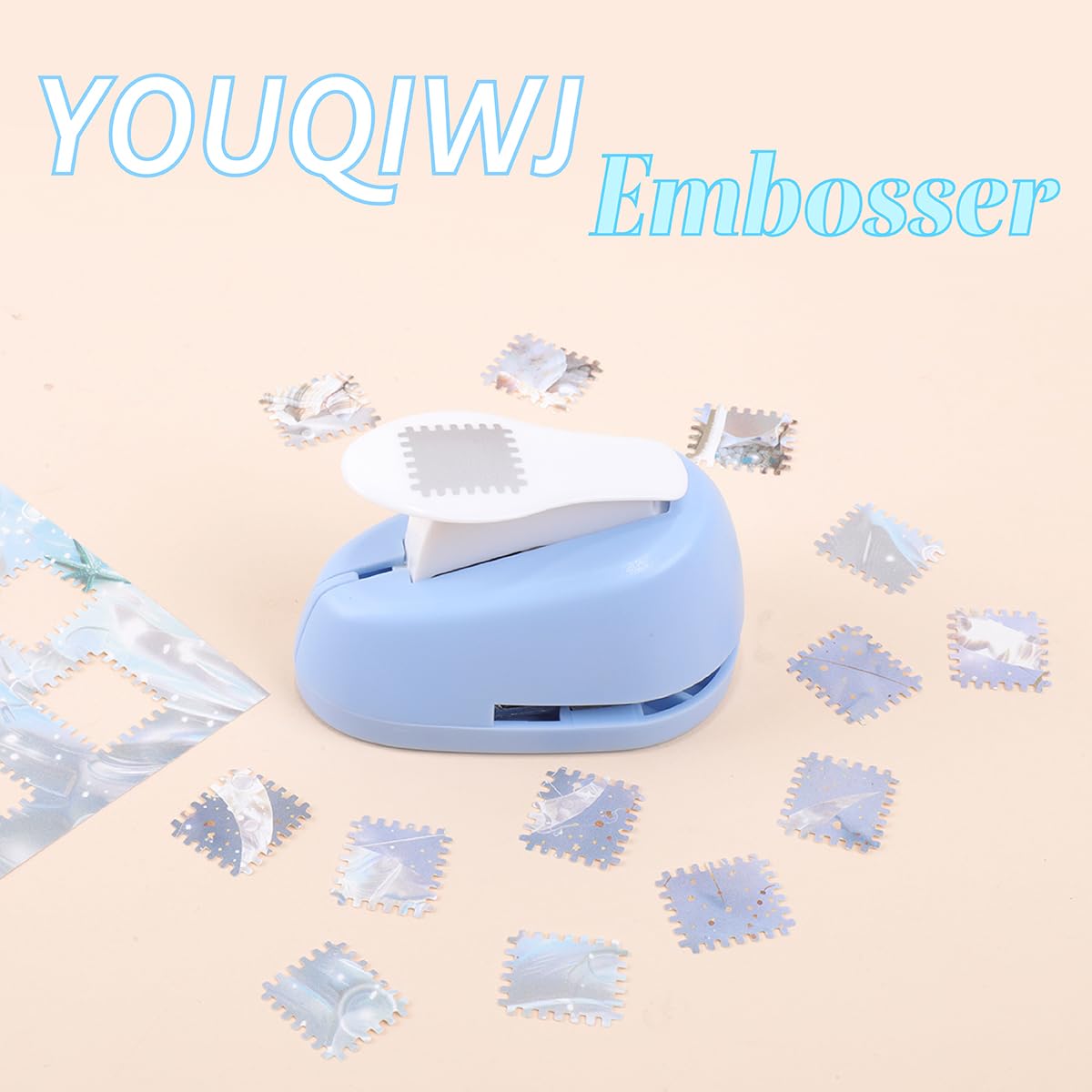 YOUQIWJ 2cm Postage Stamp Square Paper Punch, Stamp Shape Lever Action Hole Puncher for Scrapbooking, Card Making and DIY Paper Crafts