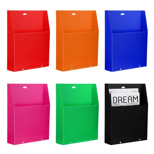 Teling 6-Piece Wall Mount File Holder No Drilling, 6 Colors: Red, Green, Blue, Black, Orange, Rose Red - Polypropylene (PP) Material - Wall Organizer, Letter Holder for Home, Office, School Supplies
