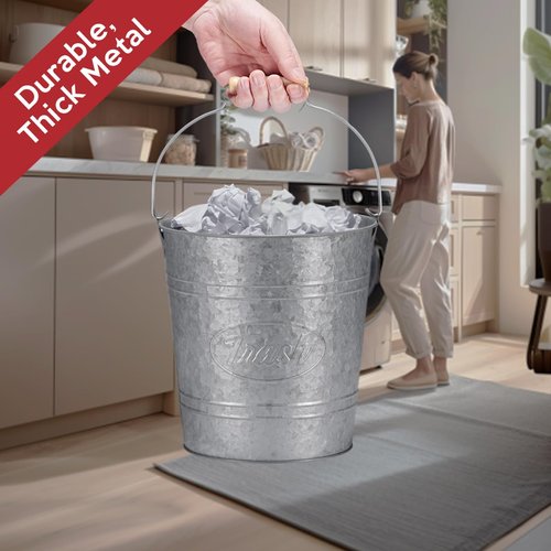 Pack 2, Rustic Farmhouse Bathroom Trash Can, Modern Country Style Galvanized Farm Metal Kitchen Trash Bucket, Large Vintage Waste Basket, Industrial Chic Bucket Garbage Can Bin, Western Garbage Pail