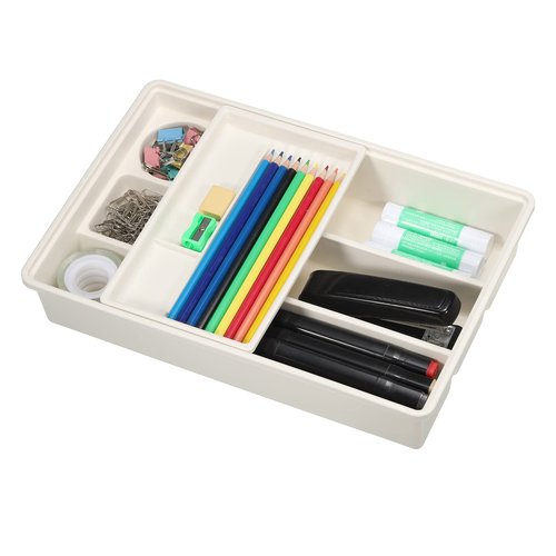 PATIKIL Desk Drawer Organizer Tray, Adjustable Drawers Organizers with Sliding Top Tray for Office Stationery Home, White