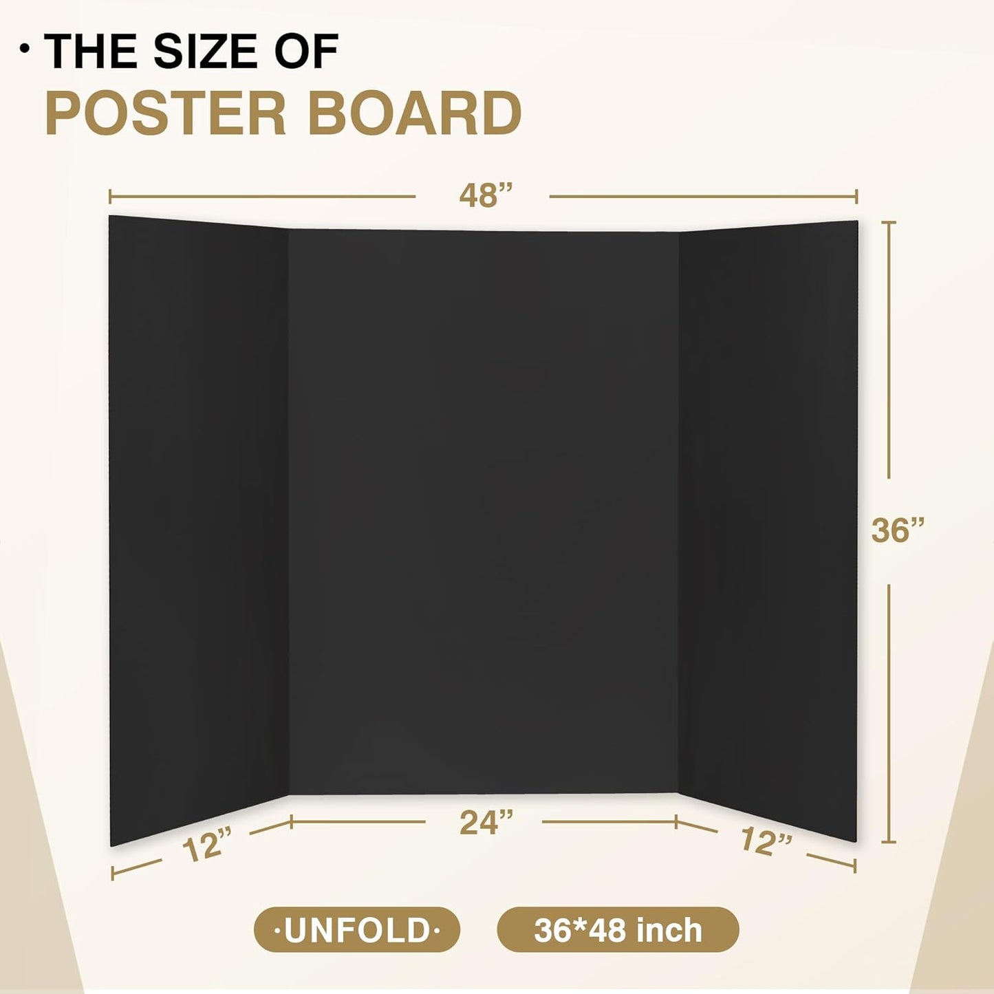 Chell Large Trifold Poster Board - 36" x 48" Black Corrugated Boards for School Projects & Presentations | 4 Pack