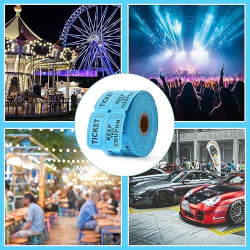 500 Pairs Raffle Tickets, Double Roll 50/50 Blue Raffle Tickets with Stub for Events, Easy Tear-Offs and Consecutive Number with Writable Back for Carnival Concert and Prize Drawings