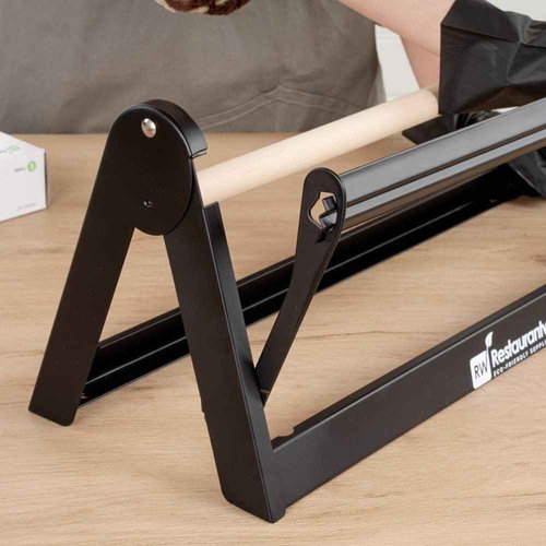 Restaurantware-20.2 x 6.7 x 8 Inch Wrapping Roll Cutter, 1 Wall Mountable Butcher Paper Holder - Serrated Blade, Rubber Feet, Black Steel Paper Cutter Stand, Versatile, For 18 Inch Butcher Paper