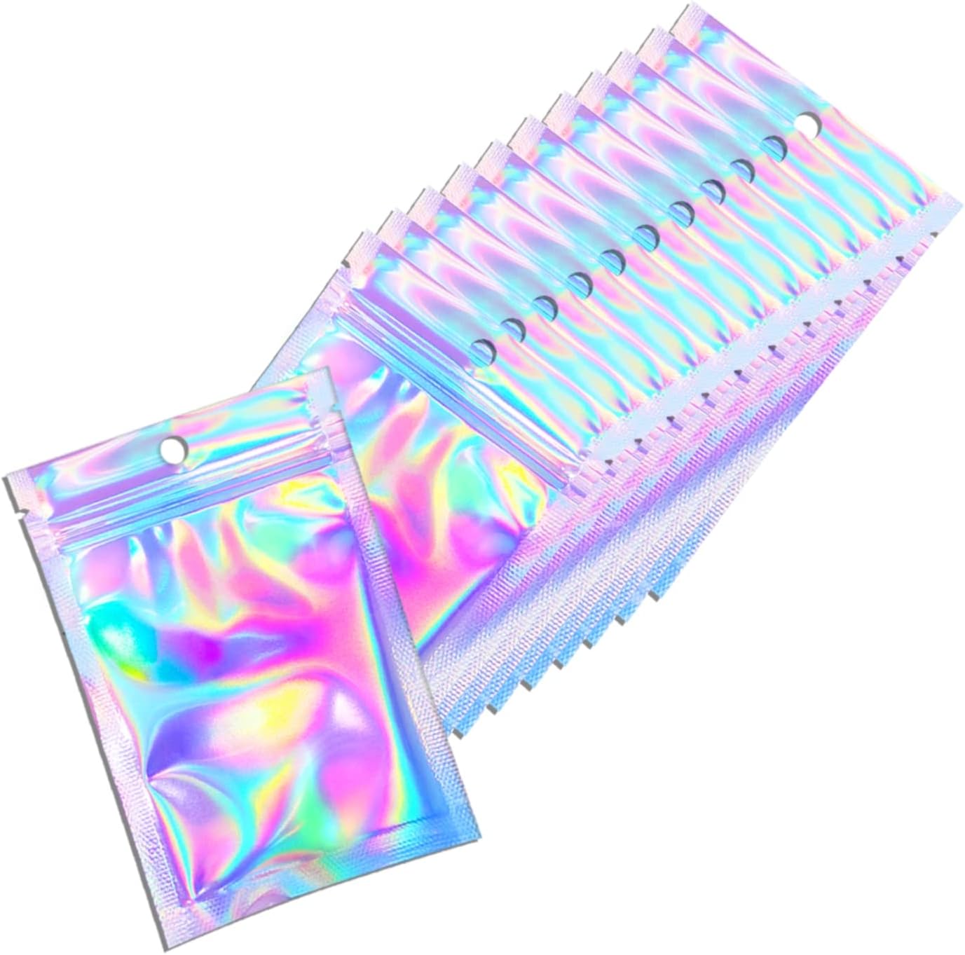 Skiennix Holographic Resealable Packaging Bags - 100 Pcs Cute Smell Proof Foil Pouches | 4x6 Inch for Small Business Supplies