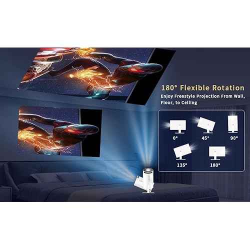 Mini Portable Projector, 4K 1080P Full HD, Android 11, 5G WiFi6, BT5.0, Auto Horizontal Correction, 180¡Æ Rotatable, White