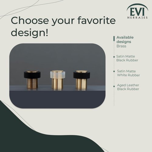EVI Door Stops | Leather Brass Door Stopper - Screw Fastening - Black Rubber Protector - 0.95 x 1.38 Inch Door Stop