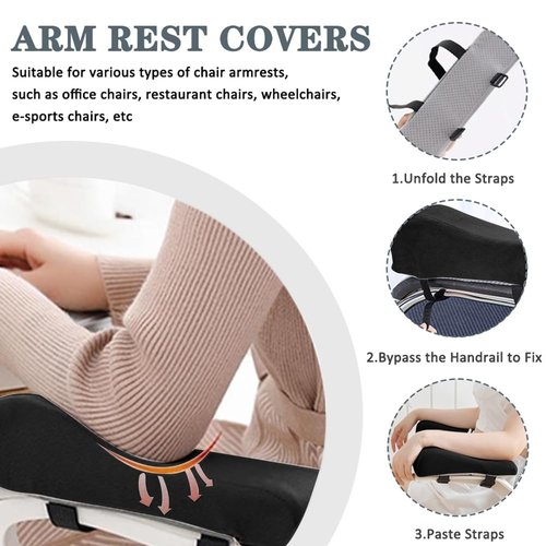 Shapeazy 2 Pack Office Chair Armrest Pads Covers,Arm Rest Pad with Memory Foam Elbow Pillow for Forearm Pressure Relief, Arm Rest Covers for Office Chairs, Wheelchair, Comfy Gaming Chair (Black)