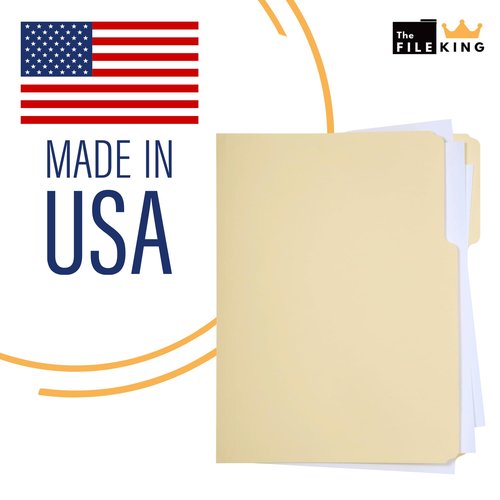The File King 1/3 Cut File Folders Letter Size - 100 Pack | Manilla Folders 8.5 x 11 | Assorted 3 Tabs | Heavy Duty 11-Point Fiber | Made in USA | Undercut Front for Easy Labeling & Organization