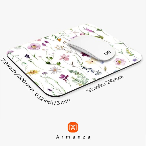 Armanza Square Mouse Pad Beautiful Flowers Plants, Personalized Premium-Textured Custom Mouse Mat Design, Washable Mousepad Cloth, Non-Slip Rubber Base Computer Mouse Pads for Wireless Mouse