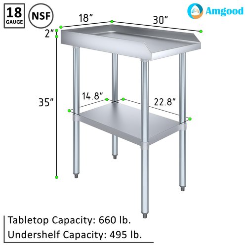 AmGood Commercial Work Table with Backsplash and Sidesplashes | Height: 35" | Stainless Steel Prep Table for Kitchen, Restaurant, Garage, Laundry | NSF (18" Long x 30" Deep)
