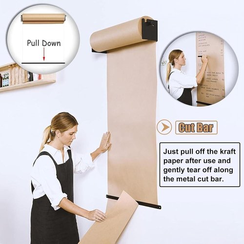 GWIKYNCW 12/24/36/48 Inch Wide Kraft Paper Roll with Dispenser, Hanging Butcher Paper Roll Dispenser and Cutter (White 48inch/120cm Wide)