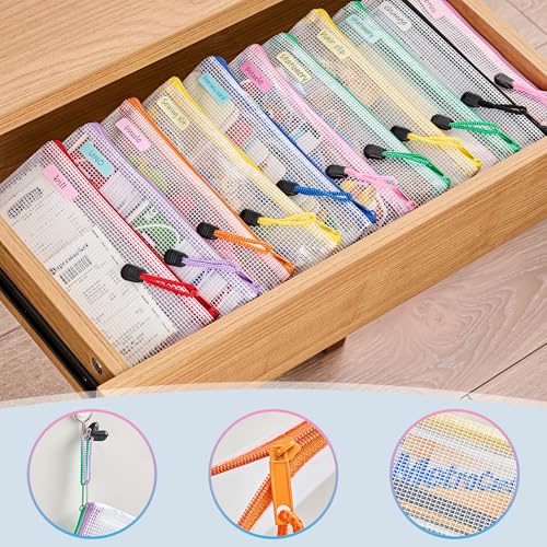 24 Pack Waterproof Mesh Zipper Pouch Bags - A6 Size Pencil & Storage Organizer