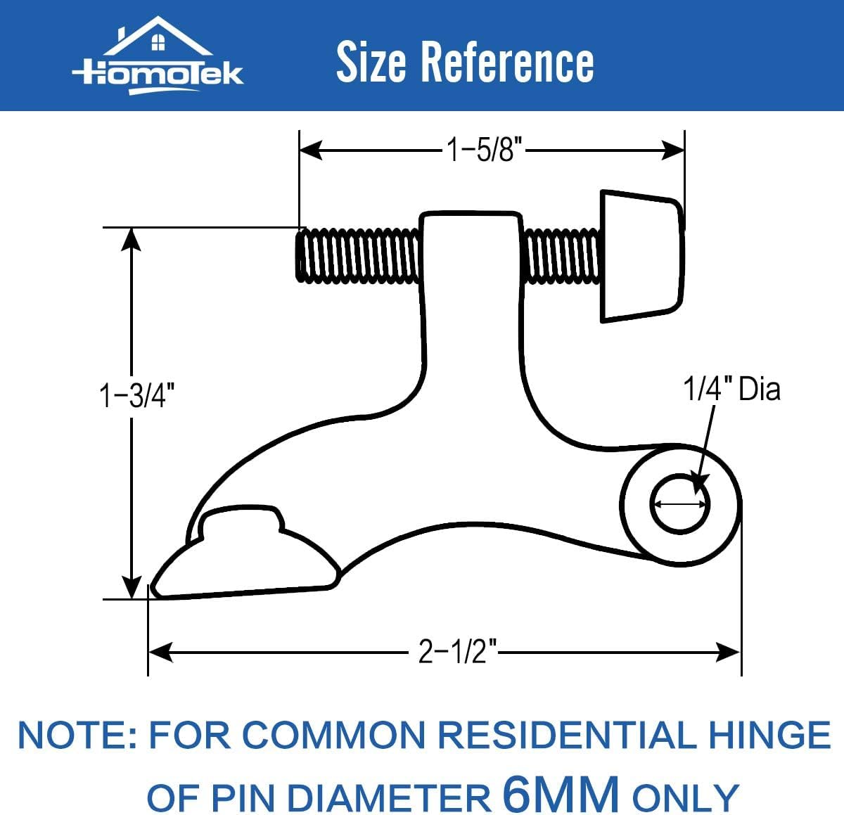 HOMOTEK 3 Pack Hinge Pin Satin Nickel Door Stopper,Adjustable Deluxe Heavy Duty Door Stopper 2-1/2"x1-3/4,with White Rubber Bumper Tips