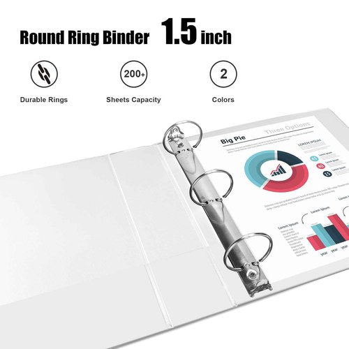 COMIX 3 Ring Binder 1 1/2 inch with Clear View Cover,1.5" Round Ring Binder,Holds 300 Sheets of US Letter Size Paper, 6 Pack (White)