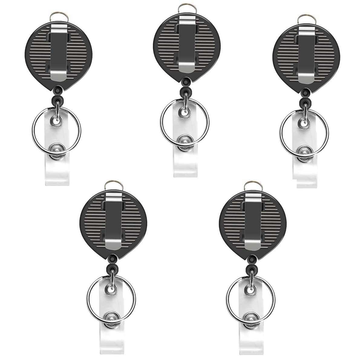 AIWOQI 5 Pack Black Retractable Badge Reels for Lanyards,Nurses,Badge Holder,Reel Retractable with Metal Ring, with Clip