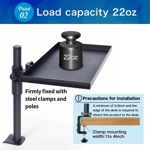 ROUNDS Tray Arm Stand - 15.7 x 8.6in Wide, 10kg Load Capacity, Small Item Storage, Desk Space Saver Tray Holder