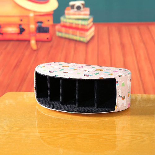 LINKWELL Cute Remote Control Holder, PU Leather Remote Control Holder Organizer with 5 Compartments, Tabletop Storage Remote Basket for TV, Office Supplies, Llama Pattern PH63