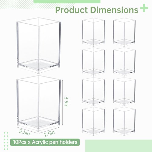 CDOKY 10PCS Acrylic Pen Holder, Clear Makeup Brush Holders, Clear Pencil Organizer Cups, Desktop Pencil Organizer Durable Acrylic Storage Organizers for Home Office School Supplies