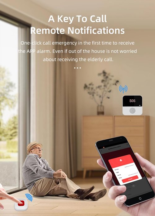 Life Alert Caregiver Pager - No Monthly Fee! WiFi Emergency Alert System for Seniors, Elderly, Disabled - Easy Setup, Loud Alarm, 24/7 Peace of Mind