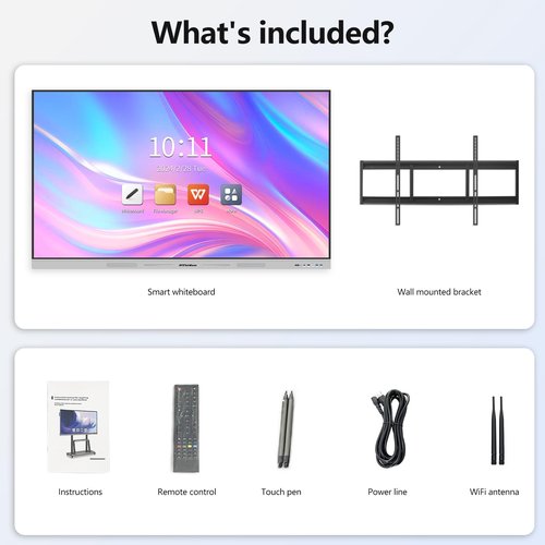AYSTeKMann Smart Board 75 inch 4K Interactive Whiteboard Touch Screen, Digital Smart Whiteboard for Classroom and Business with Android 12.0-8+128 GB(Wall Mount Included)
