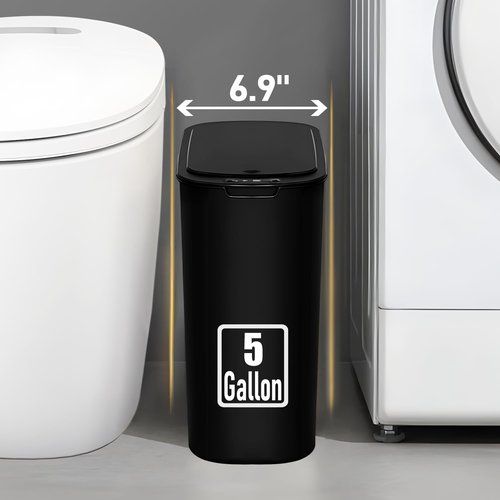5 Gallon Motion Senor Bathroom Trash Can with Lid, Automatic Garbage Can Touchless, Smart Plastic Waste Basket for Narrow Spaces, Bathroom, Office, Bedroom, Living Room (Black)