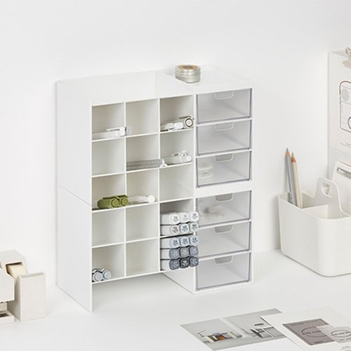 Stackable Marker Organizer With Drawer - 6-grid Inclined Pen Slot Desktop Stationery Storage Holder - Large Pencil Marker Desk Pen Organizer