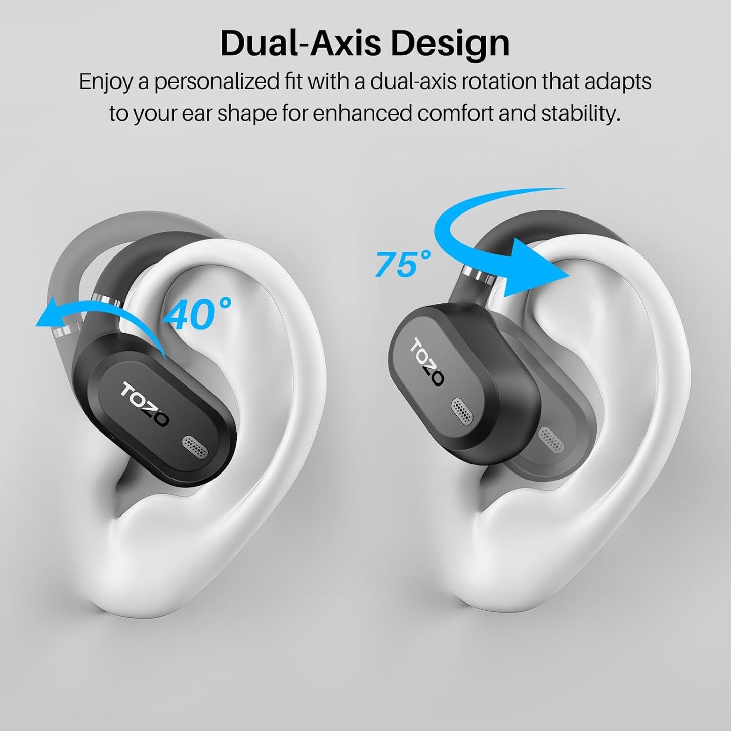 TOZO OpenWear AI Translation Earbuds - Real-Time 145+ Languages, 60H Battery Life, Bluetooth 5.4