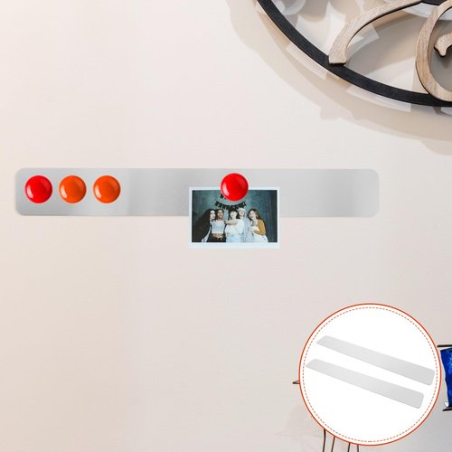 Housoutil Magnet Bulletin Board, 2PCS Silver Wall Adhesive Strips Bulletin Board, 375x50mm Frameless Magnetic Stainless Iron Strip for Office Home School Photo Display Memo Message