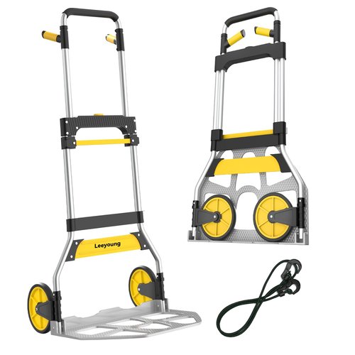 Aluminum Folding Hand Truck 309lb Capacity - Collapsible Dolly Cart with 47.3" Adjustable Handle, TPR Wheels & Portable Hand Truck Design, 11lbs Lightweight Storage Solution (No Assembly)
