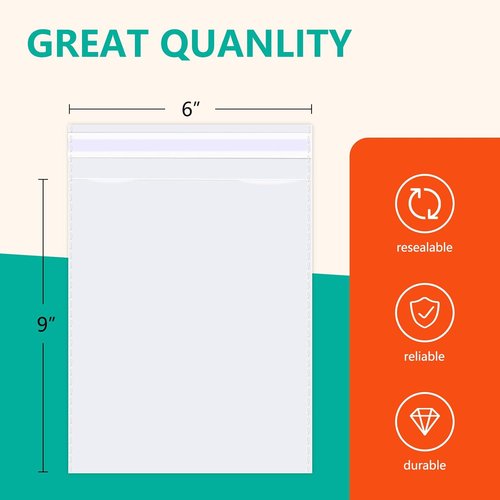 iMailer Clear Plastic Cellophane Bags - Resealable 6" x 9" for Cards, Photos & Treats