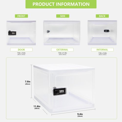 Lockable Storage Box for Safe Medication, Medicine Lock Box Storage Cabinet Organizer, Combination Lock Box for Food Safe, Tablet Phone Locked Box with Code for Home, Office, School Safety, White