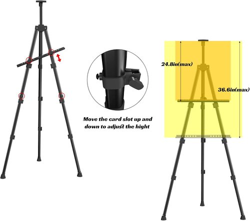 Aredy 66" Portable Art Easel - Metal Table Top Easel for Painting & Drawing (2 Pack)