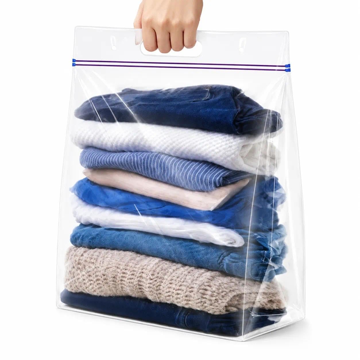 Xsourcer 5 Gallon 3 Mil Zipper Lock Plastic Bags with Handle and Expandable Bottom, 18"x24"x5.5" 6 Pack Heavy Duty Reusable Large Clear Zip Bags for Clothes, Sports, Travel, Moving