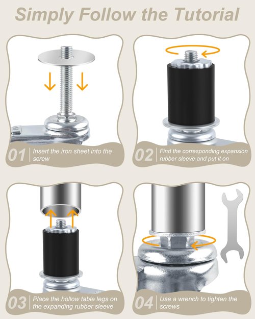 ERKOON Prep Table Caster Wheels Set, 4 Heavy duty Expanding Stem Casters legs Fit 7/8", 1", 1-1/2", 1-5/8" Tube Leg Stainless Steel Table for Stainless Steel Furniture Legs,Cart, Kitchen Workbench(4")