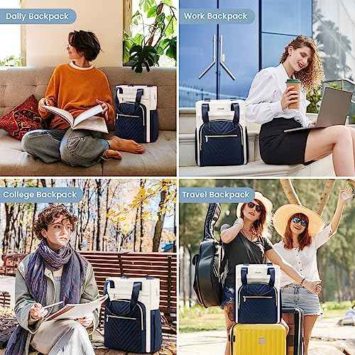 LOVEVOOK Laptop Backpack for Women, 17.3 inch Work Business Backpack with Laptop Compartment, Wide Top Open Teacher Nurse Bag with USB Port, Waterproof Computer Backpack Purse for travel,Blue-White