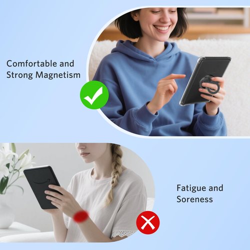 CoBak 3 in 1 Magnetic Clear Case with Ring Grip & Anti-Glare Screen Protector for 7" Kindle Paperwhite 2024 (12th Gen) & Colorsoft, Compatible with iPhone MagSafe, for Belkin/Anker Wireless Charging.