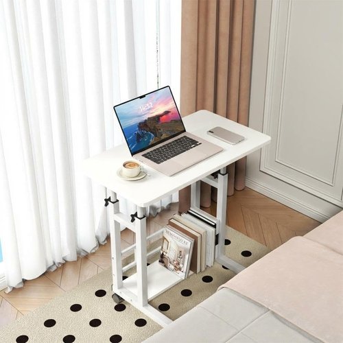 Skiennix Adjustable Height Mobile Computer Desk - Rolling Writing Desk with Wheels | 31.5" x 15.75" White